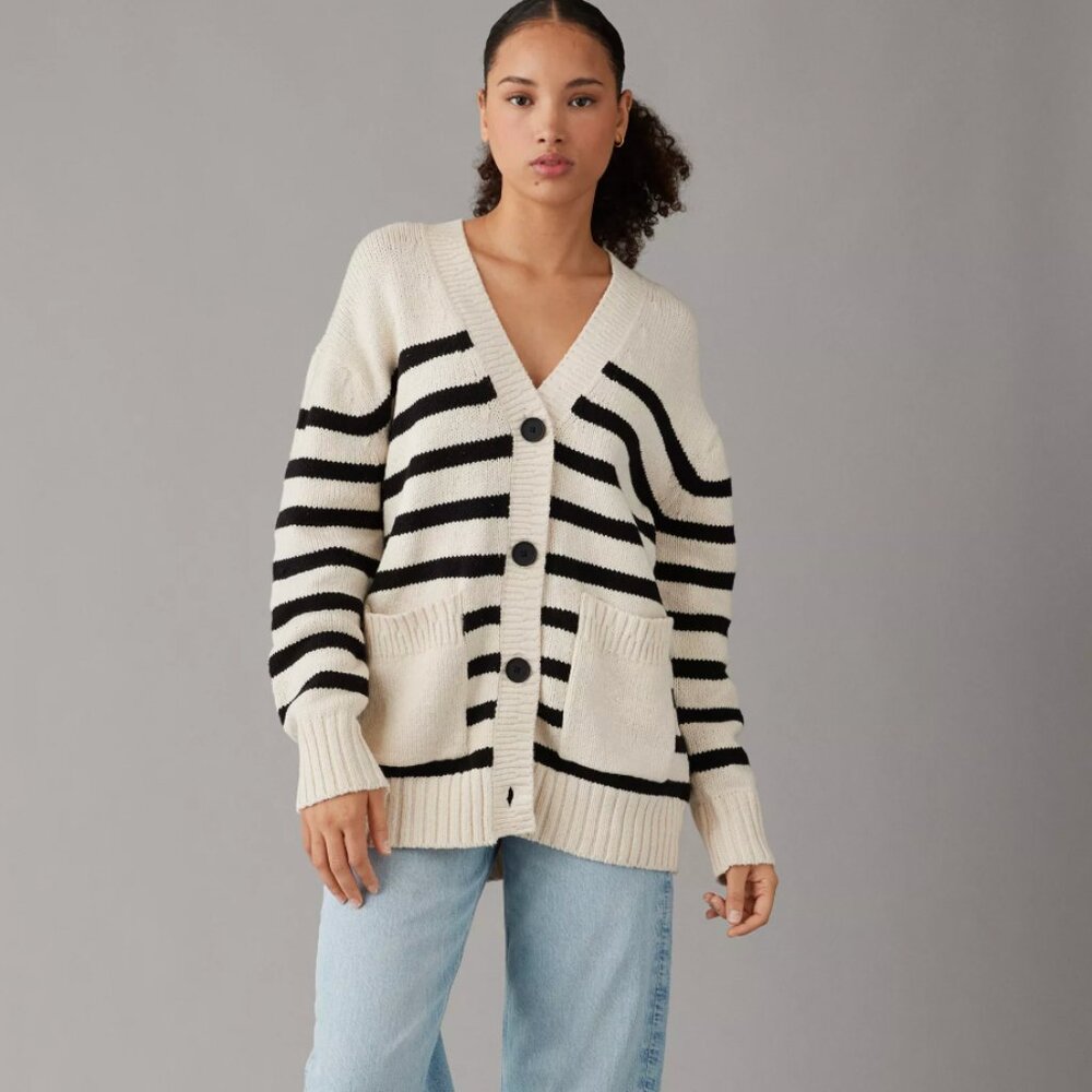 American Eagle Outfitters AE Oversized Button-Front Long-Length Cardigan Sweater